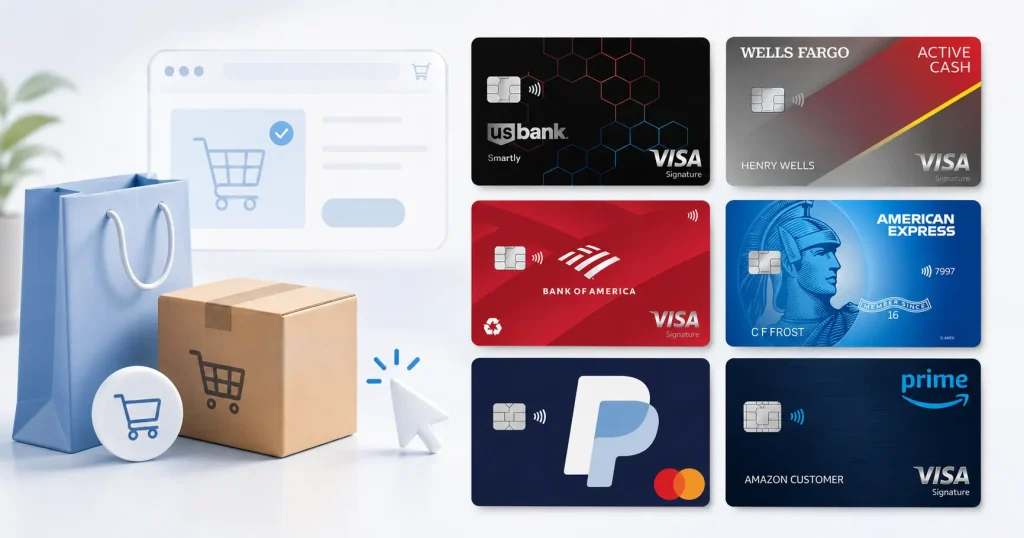 Six credit cards featured in an online shopping rewards guide