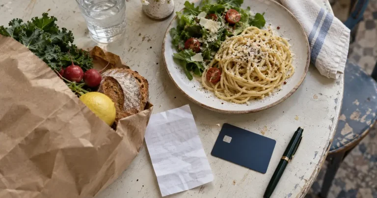 Groceries and a plated meal illustrating Chase Freedom Flex Q4 2026 grocery and dining rewards