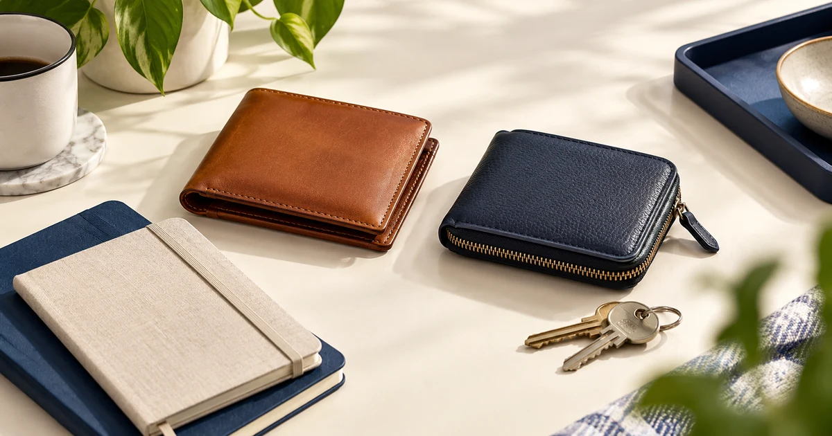 Two wallets and a notebook illustrating separate account choices.