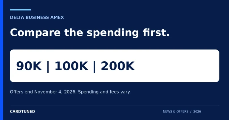 DELTA BUSINESS AMEX: Compare the spending first. Offers end November 4, 2026. Spending and fees vary.