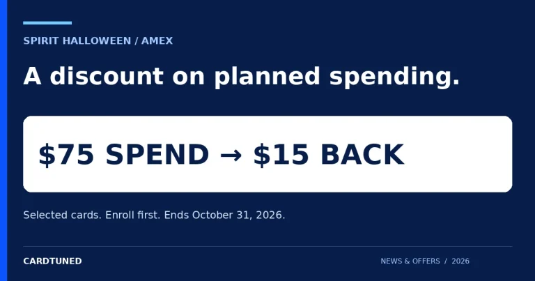 SPIRIT HALLOWEEN / AMEX: A discount on planned spending. Selected cards. Enroll first. Ends October 31, 2026.